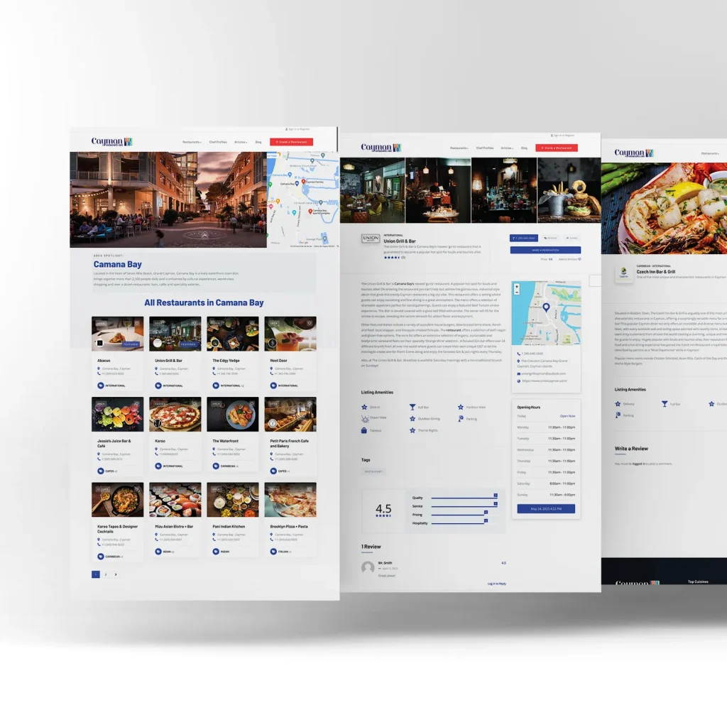 Cayman Restaurants web layout